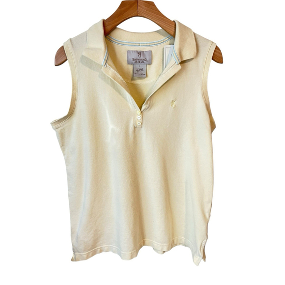 Browning Sleeveless Top Womens L Yellow V Neck Button Collared Tank Shirt NWT - Picture 1 of 9